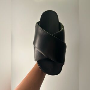 All Saints Black Leather Slide Sandals